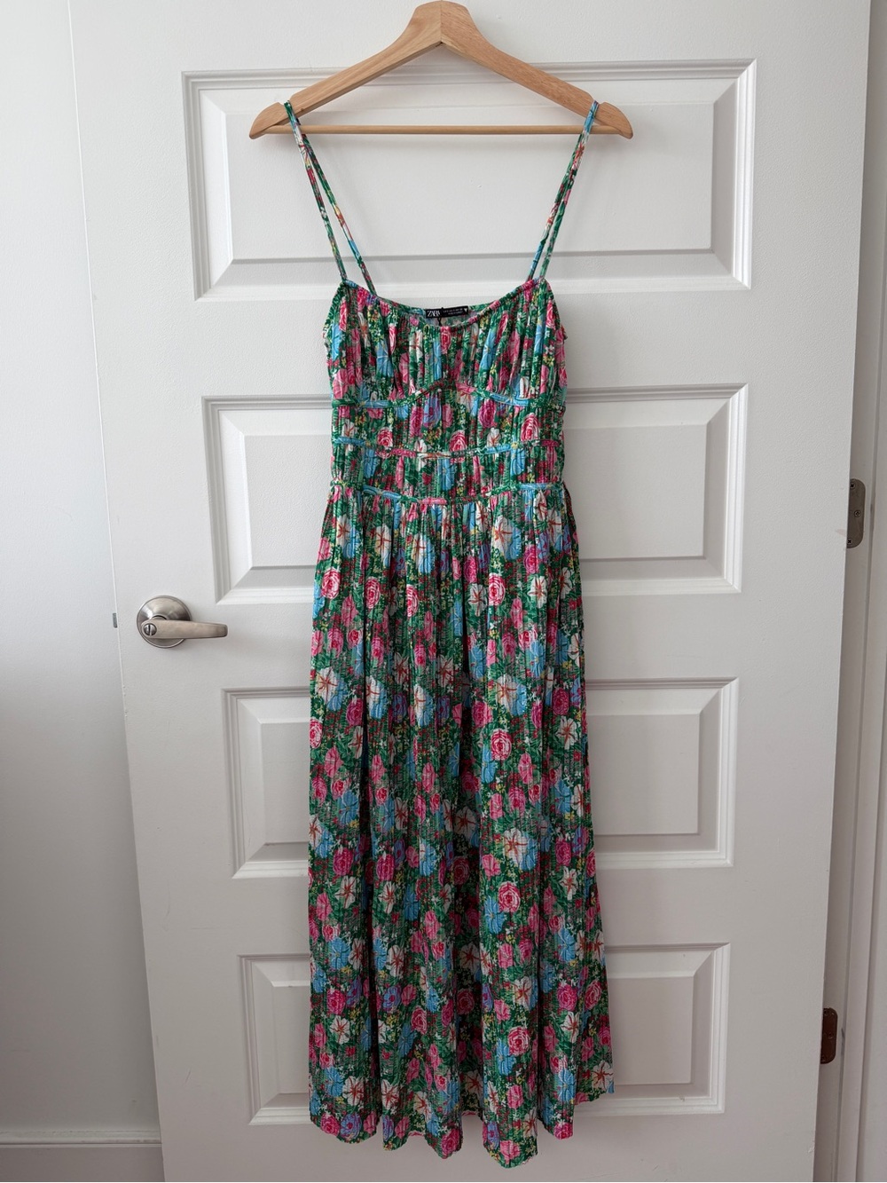 Zara Floral Maxi Sundress in Green and Pink - Sleeveless Spaghetti Strap